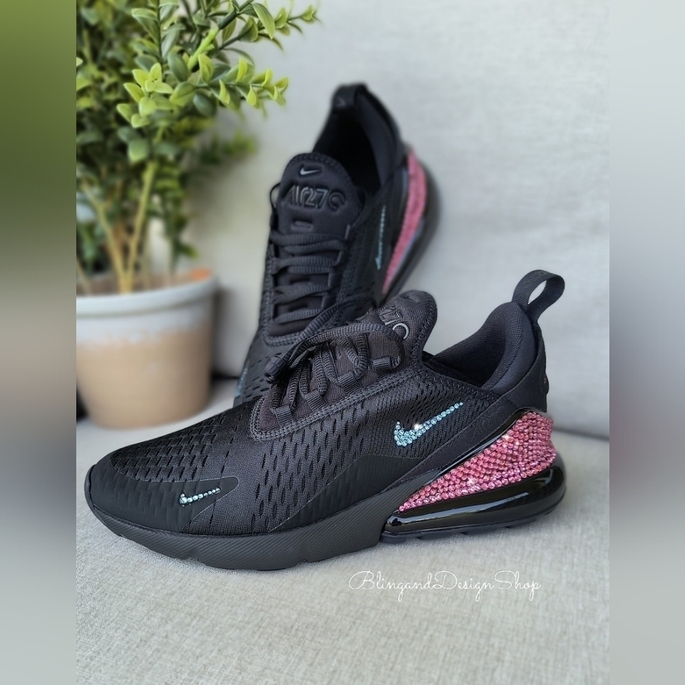 Bling Women's Nike Air Max 270 Black Sneaker made with Swarovski Crystals Custom - Picture 4 of 7
